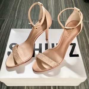NWT SCHUTZ “Cadey” Oyster Gold Ankle Strap Heels